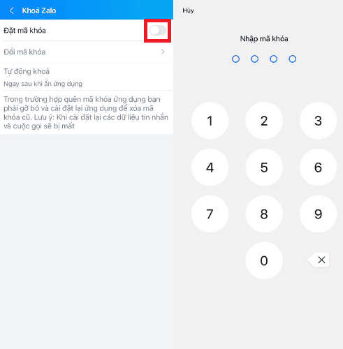 cách khóa zalo bước 3