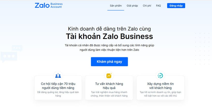 các gói đăng ký zalo business