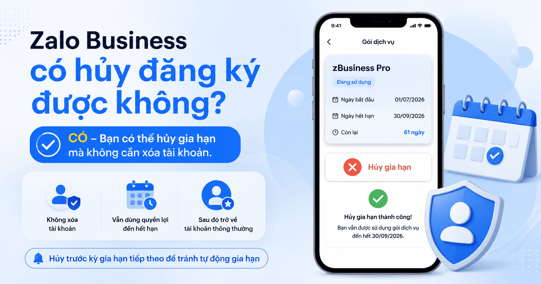bỏ đăng ký zalo business