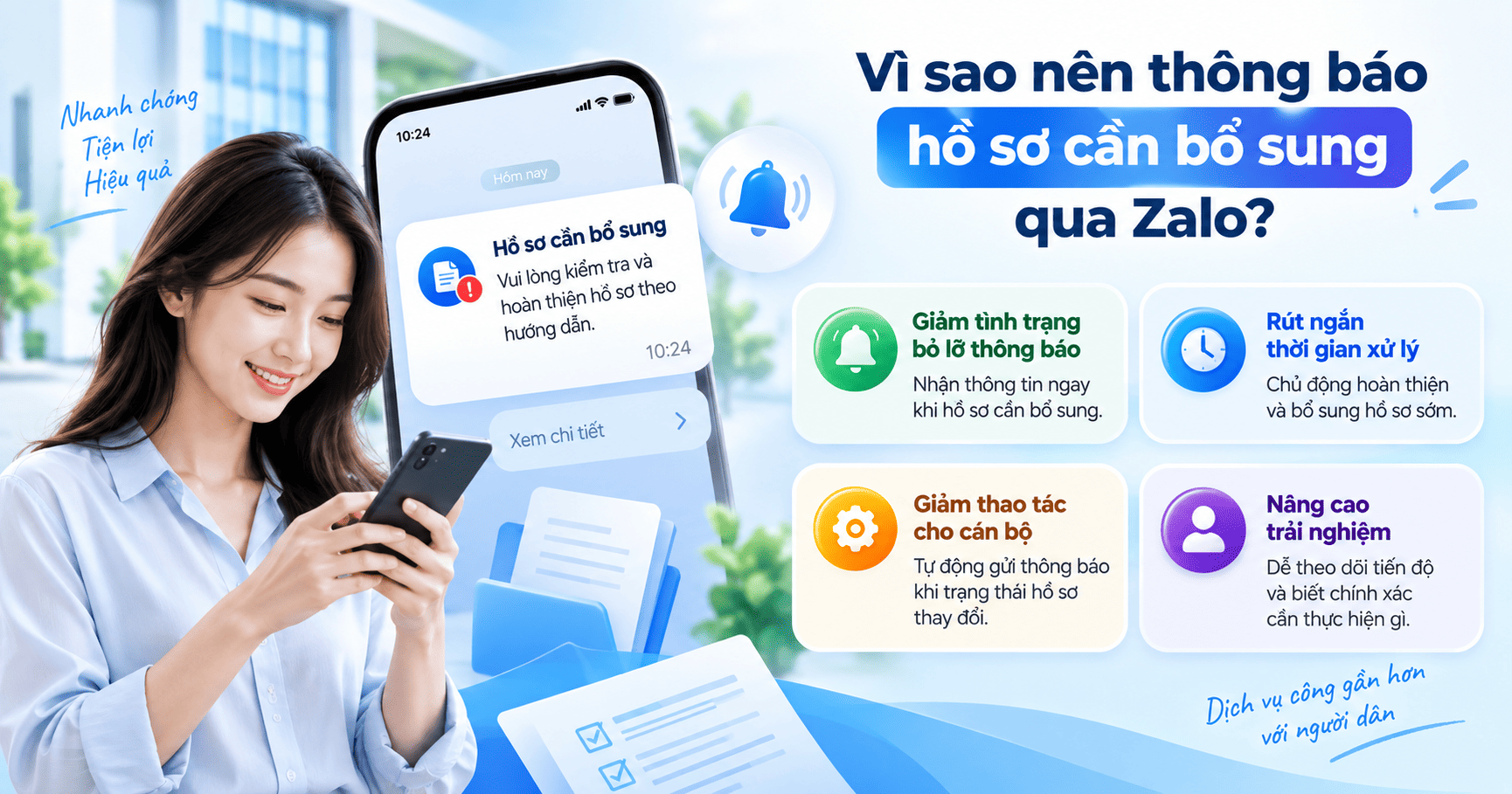 thông báo hồ sơ cần bổ sung qua Zalo