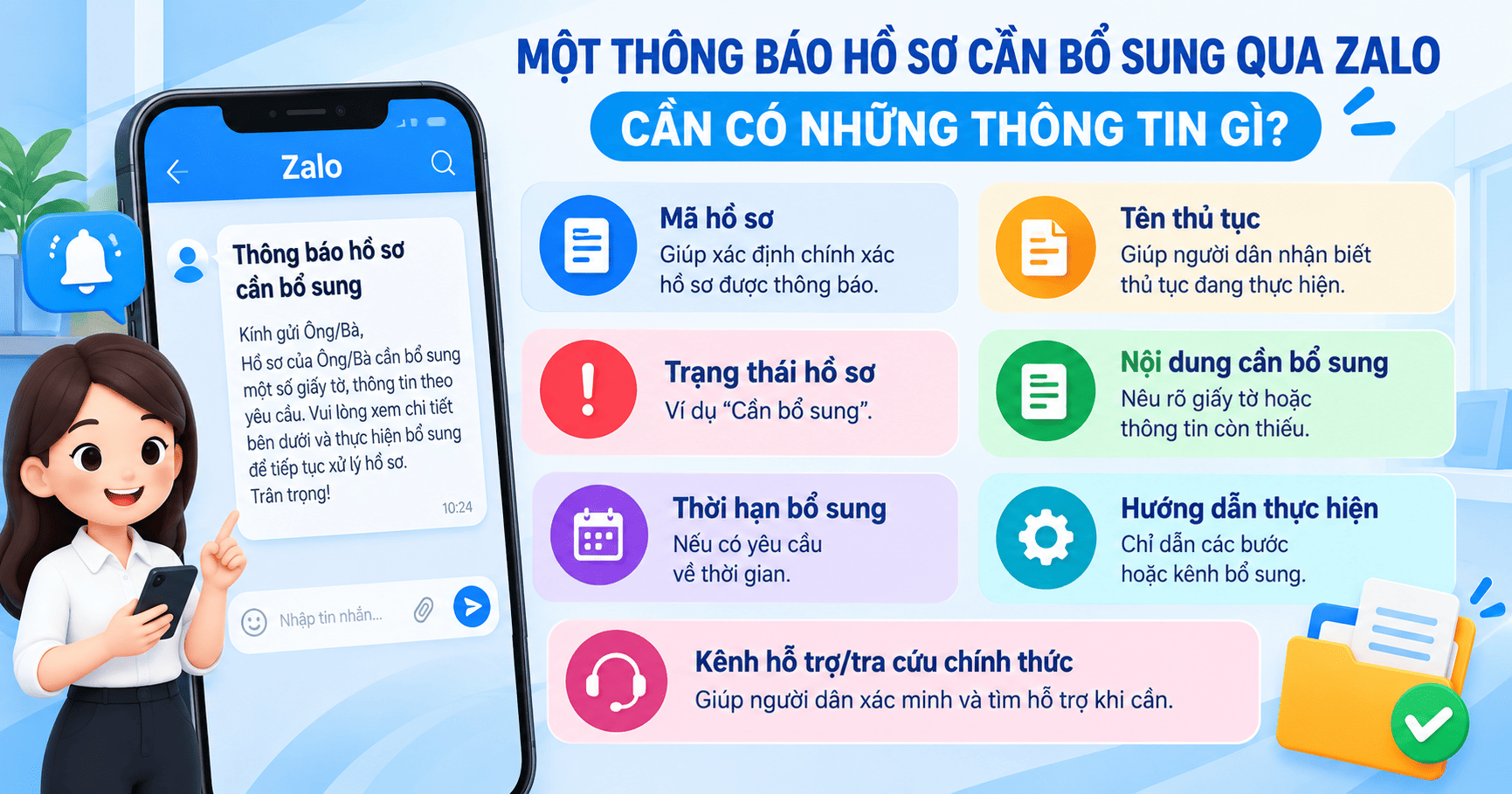 thông báo hồ sơ cần bổ sung qua Zalo